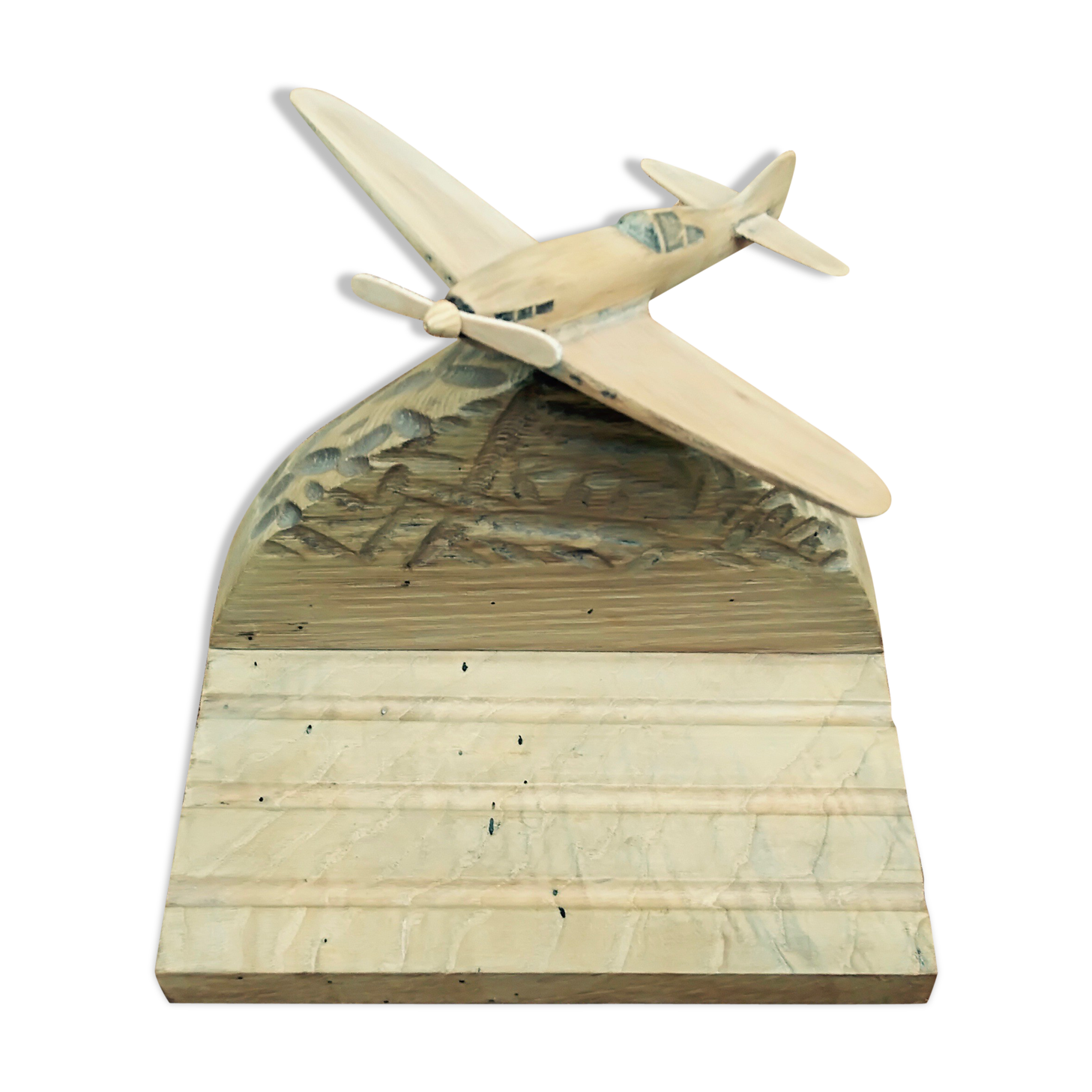 Wooden plane carved on its base, pen holder
