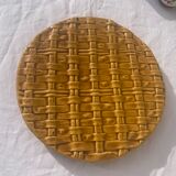 Flat round tray in slip with braided pattern signed FPP Vallauris J19 France vintage
