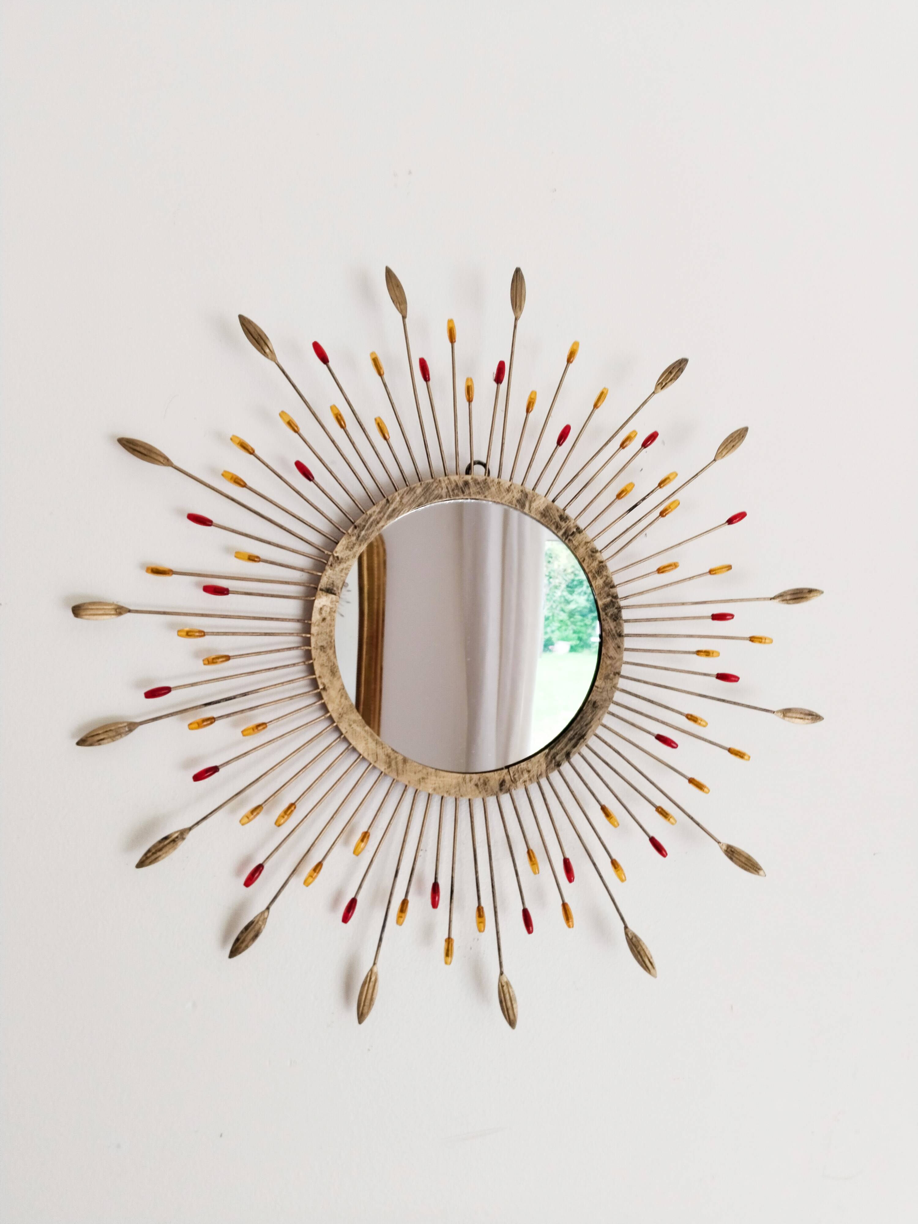 Metal sun mirror, vintage French, 44 cm