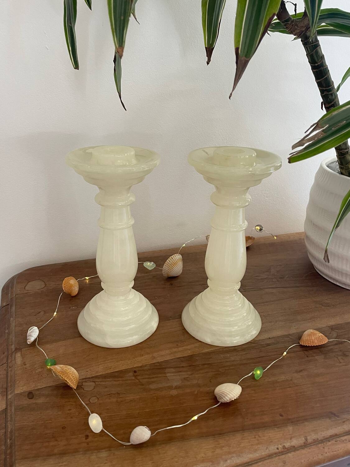 Pair of alabaster candlesticks