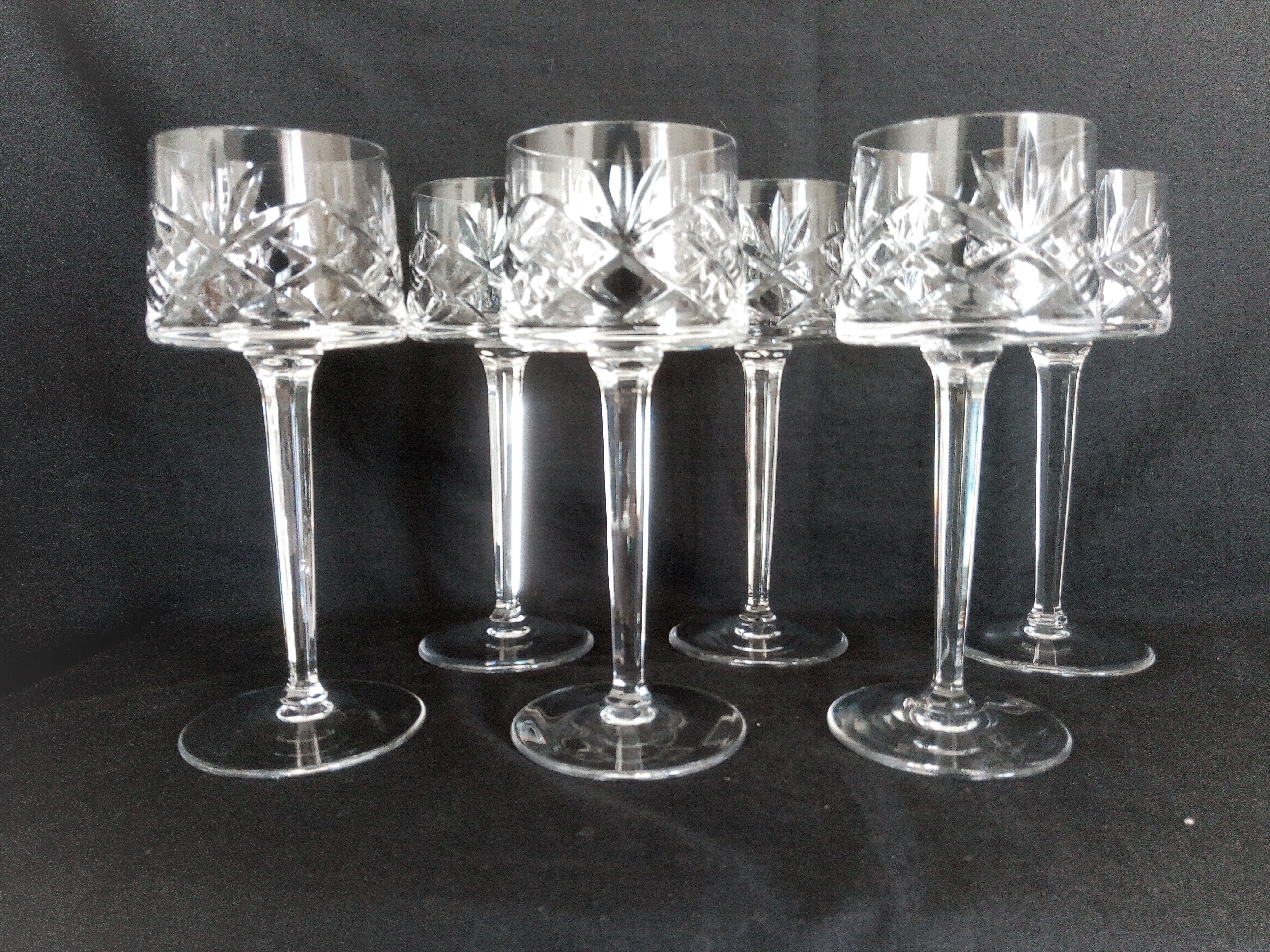 Lot de 6 verres à vin hauts, en cristal taillé, Cristallerie de Sèvres