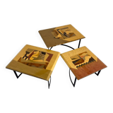 Table basse gigogne marqueterie géométrique design italien vintage