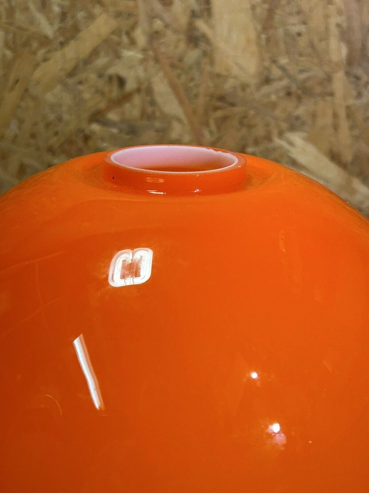 Large orange and white opaline globe, 70's, vintage, space age, pop