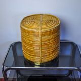 XL basket in rattan and brass, Italy, 1970, 36cm Diam