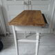 Dessert, old desk, pedestal and pearl grey patinated oak belt, wooden tray