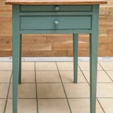 Table d’appoint vintage en chêne et peinte en vert, restaurée