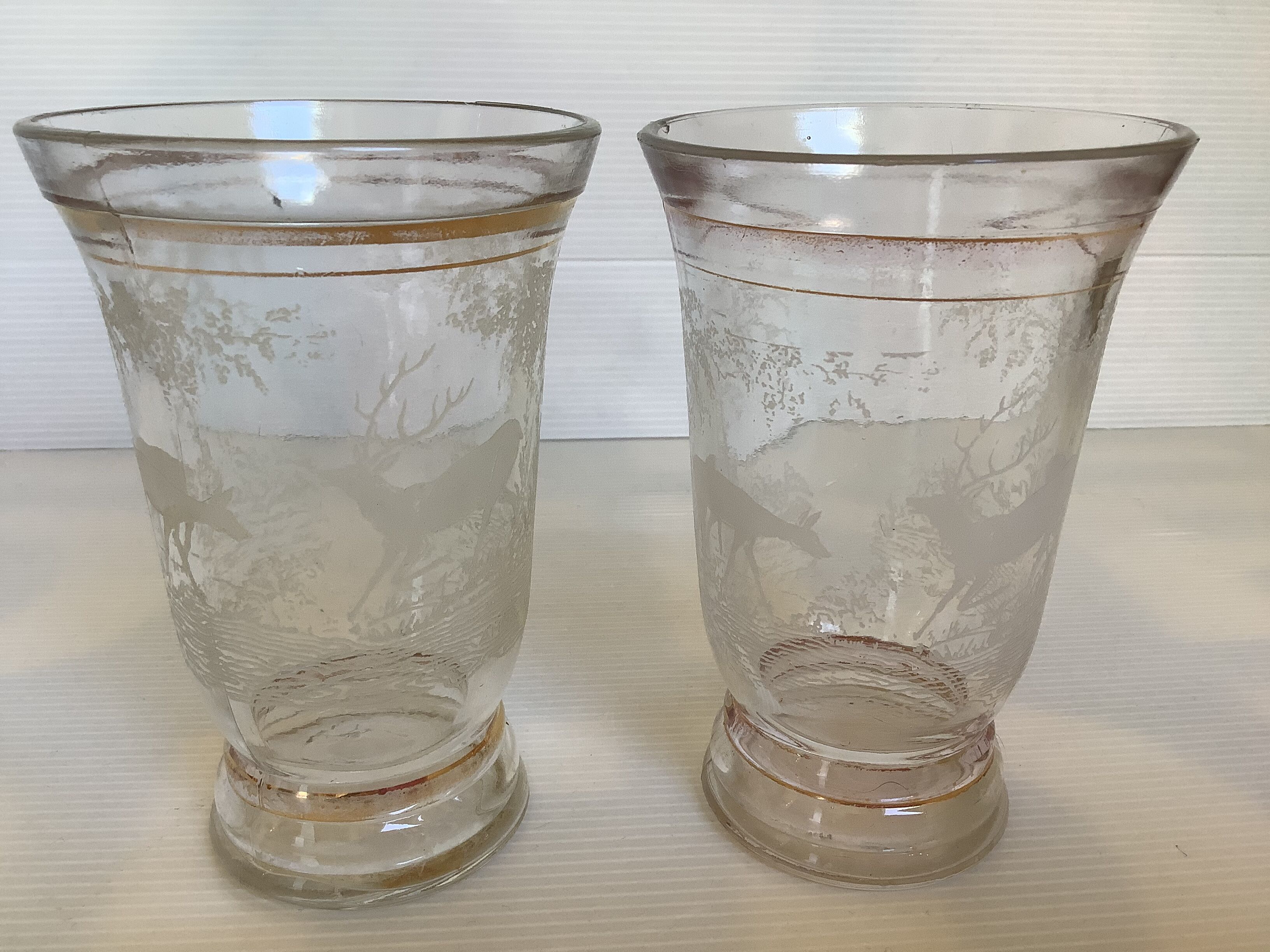 Pair of old deer vases deer molded glass