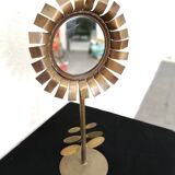 Miroir ancien en laiton, forme fleur, 9.5cm