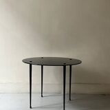 Vintage round black glass coffee table, 1950s