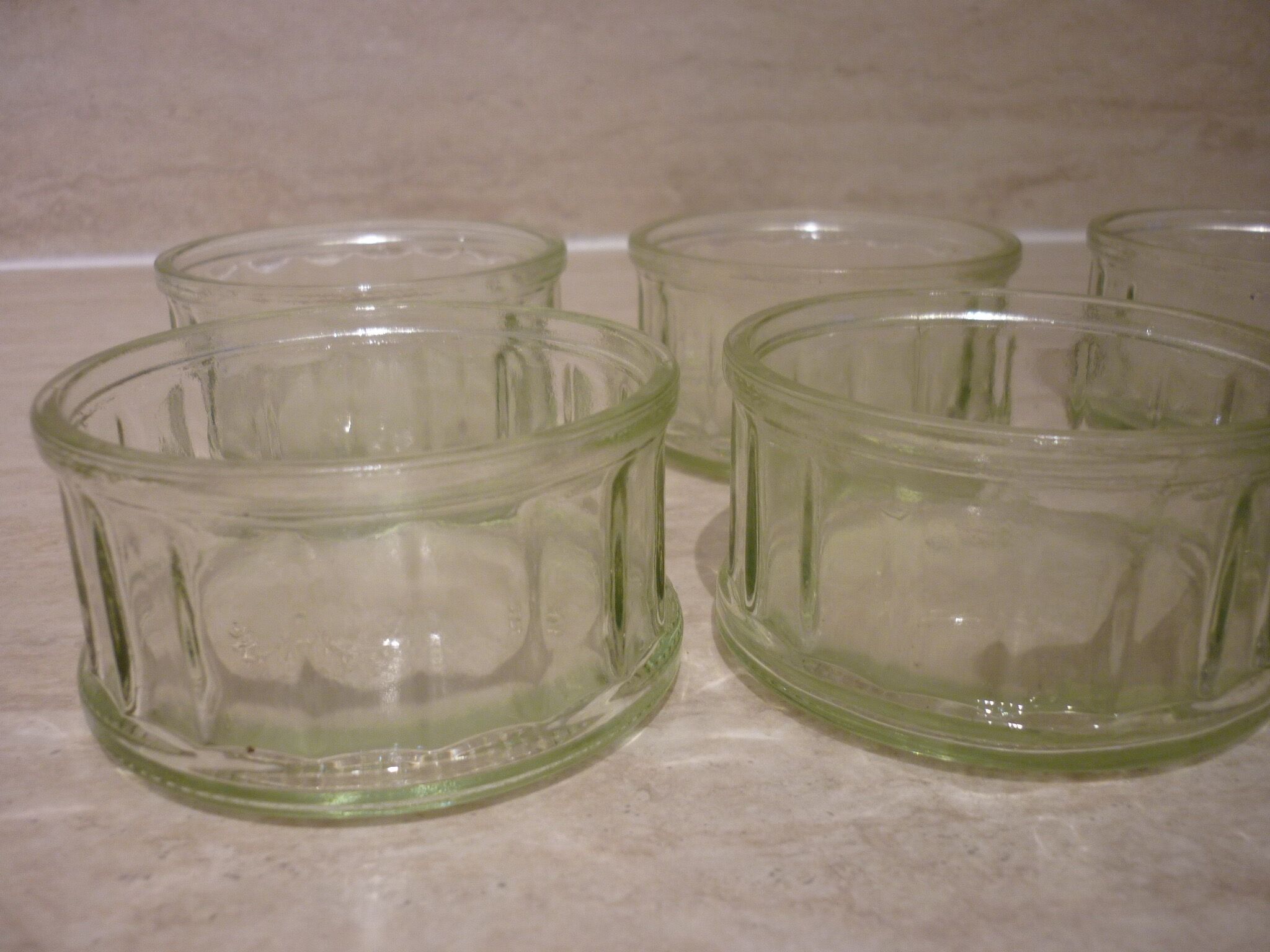 9 ramekins in vintage pressed and molded glass