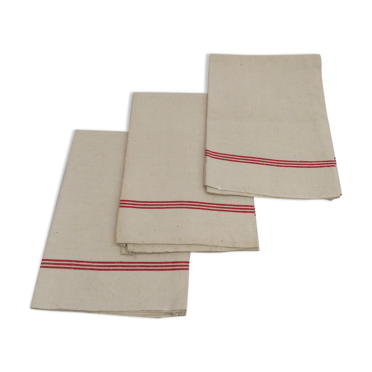 Lot of 3 red bedding towels woven in linen
