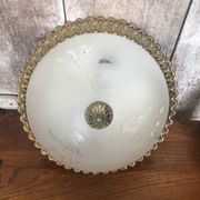 Old engraved glass ceiling light + vintage gold metal contour