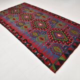 5x10 Blue & Red Vintage Kilim Rug, 154x305Cm