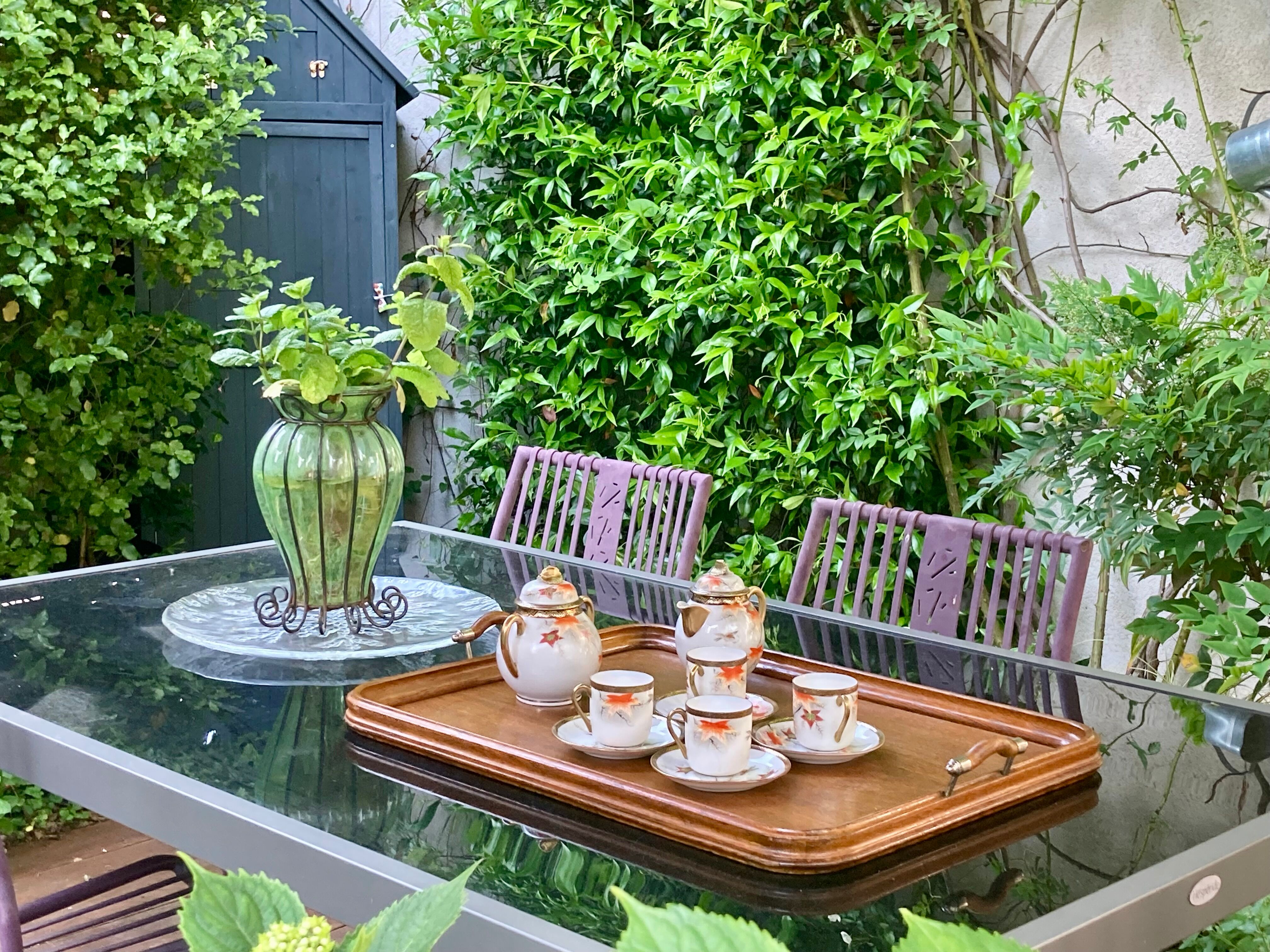 Old serving tray - oak and bronze