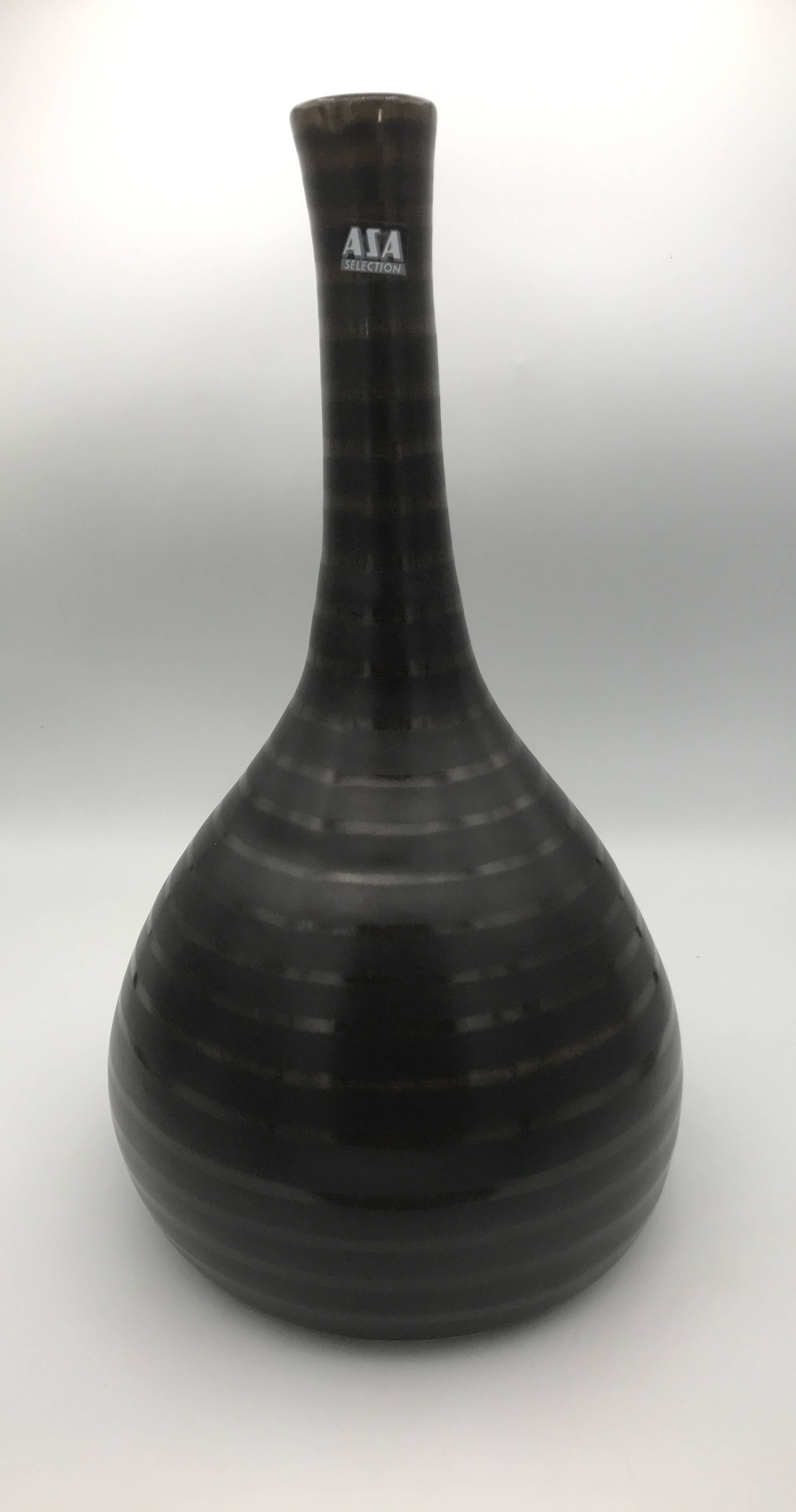 Vase in glazed ceramic with brown and brown striped design by asa sélection