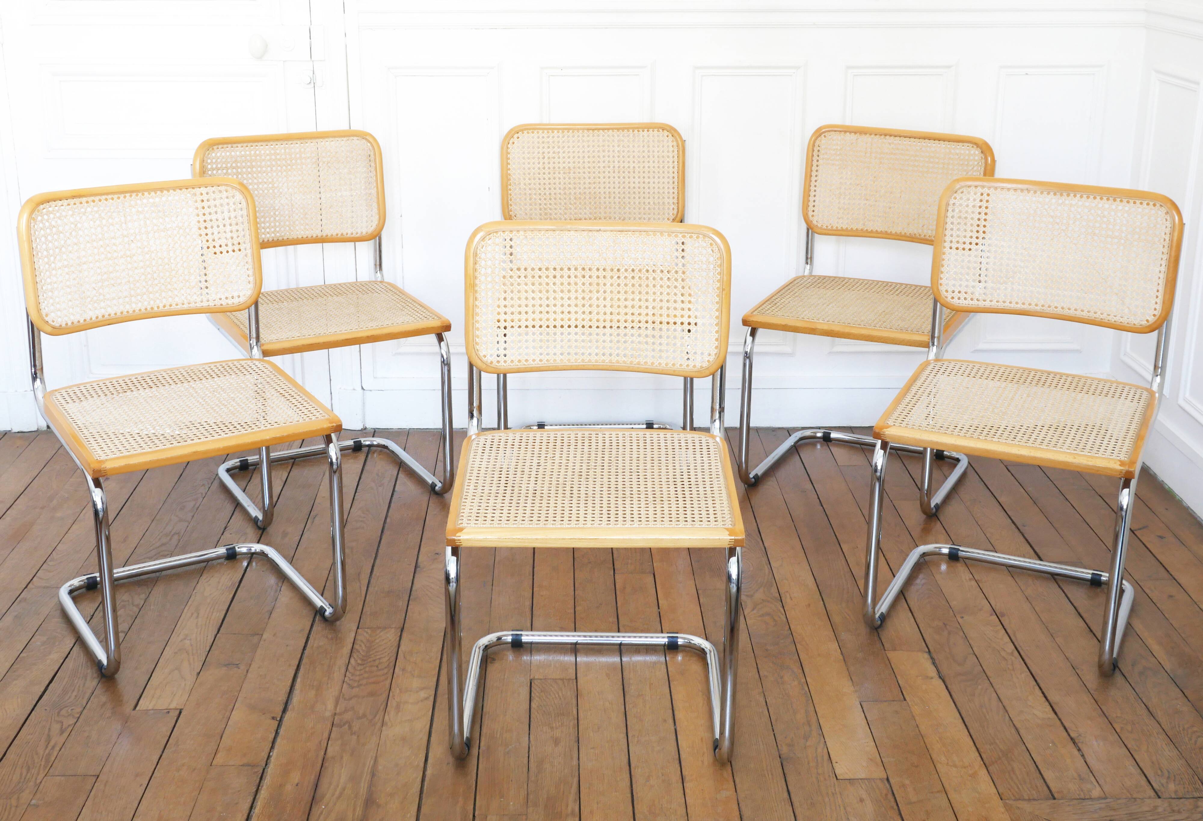 6 Cesca B32 Breuer Chairs Made in Italy - Canework of the seats redone