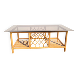 Rattan and smoked glass coffee table