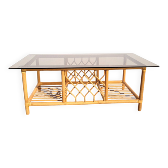 Rattan and smoked glass coffee table