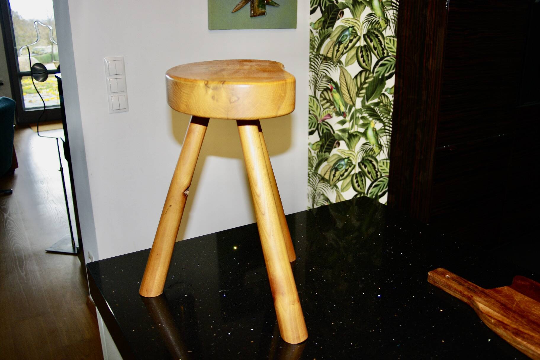 Vintage tripod stool in solid elm denmark 1960s