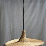 Small suspension, rattan luminaire in hat shape D:60cm