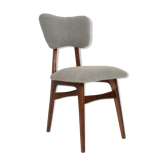 Chaise de salle à manger papillon milieu du siècle, bouclé gris, bois noyer foncé, Europe, années 1960
