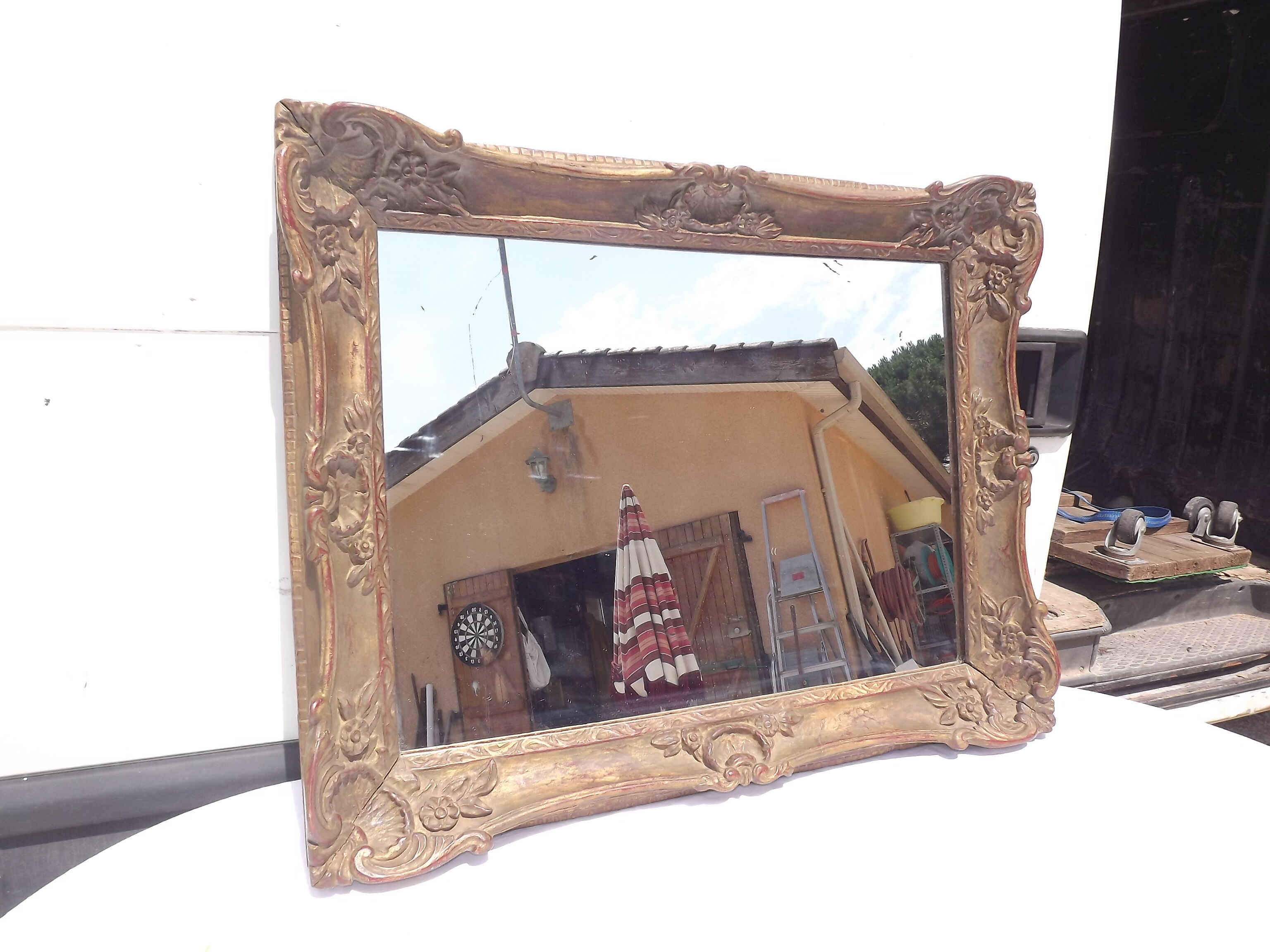 Golden mirror 19 th wood and stuk