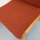 Fauteuil chauffeuse Fröscher vintage en tissu orange et bois des années 70 80