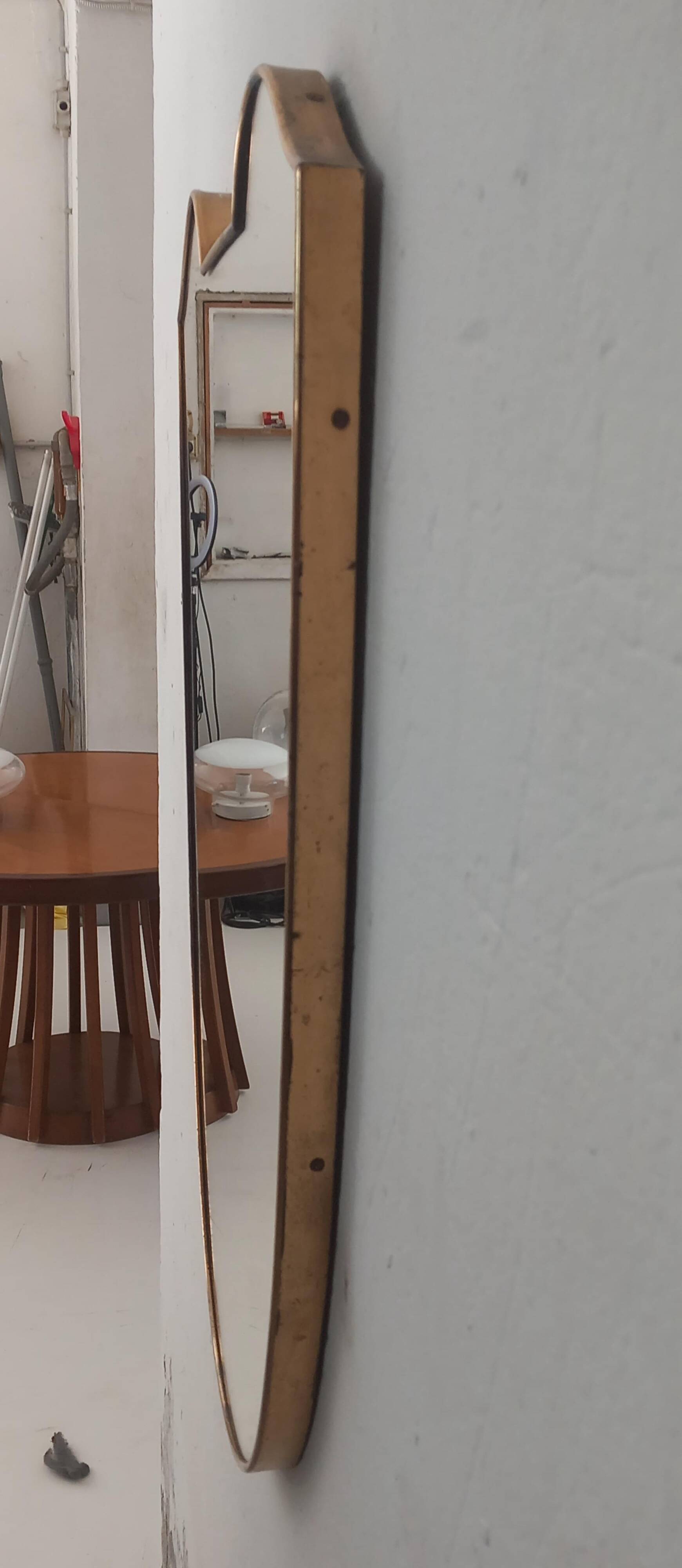 Shield-Shaped Mirror with Brass Frame, 50s