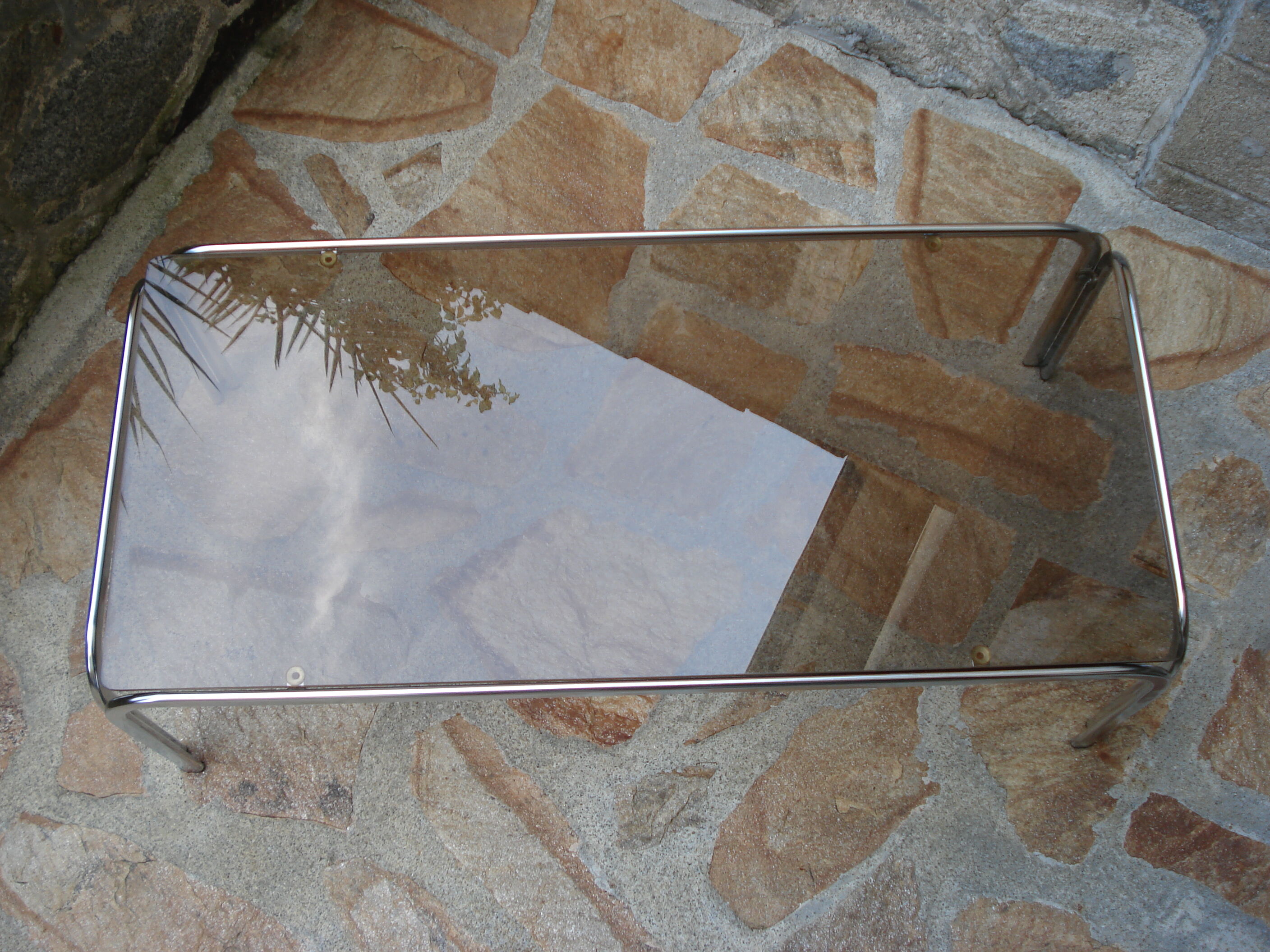COFFEE TABLE 1970 PIETEMENT CHROME TOP GLASS SMOKE BROWN