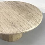 Table basse circulaire vintage en travertin, années 1970