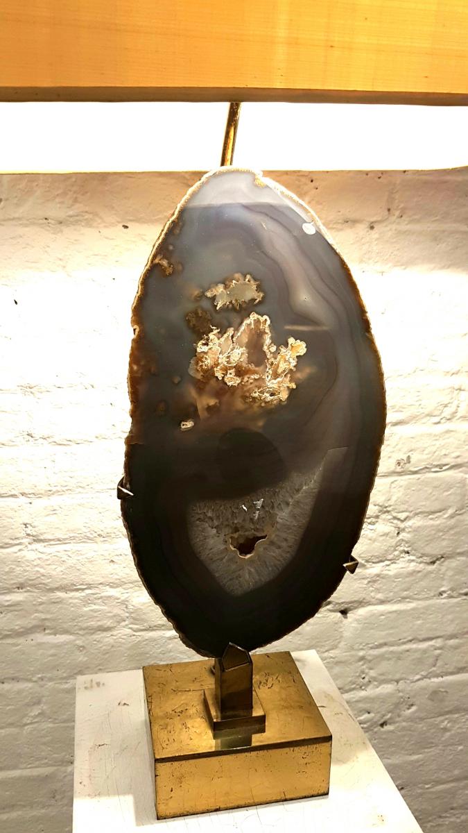 Gilded brass and agate desk lamp by Willy Daro 1980s