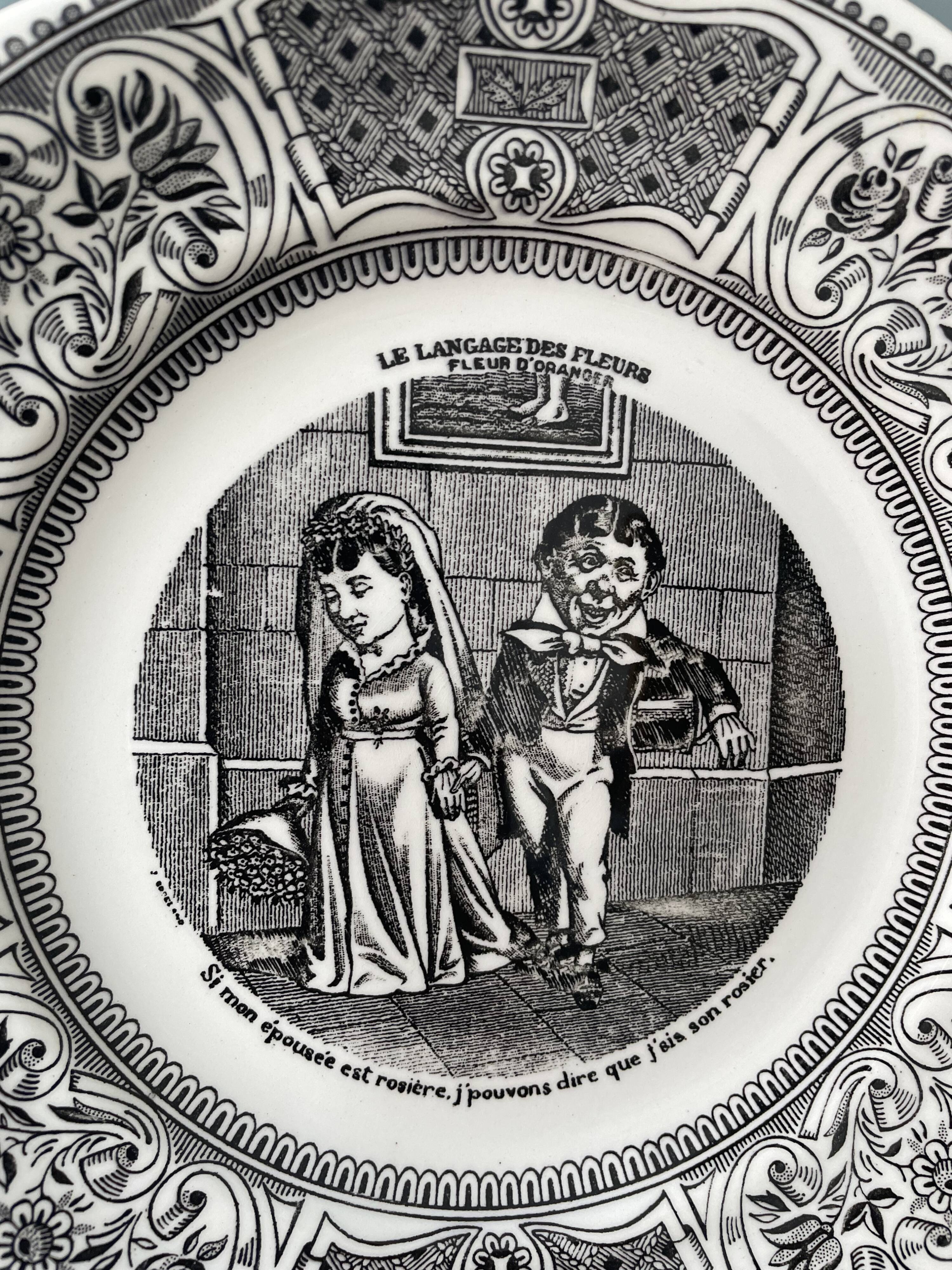 Box of 6 dessert plates in Gien earthenware, "the language of flowers"