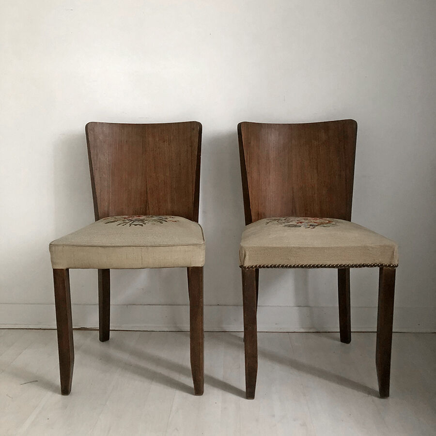 Pair of 50's vintage chairs decorated with flowers