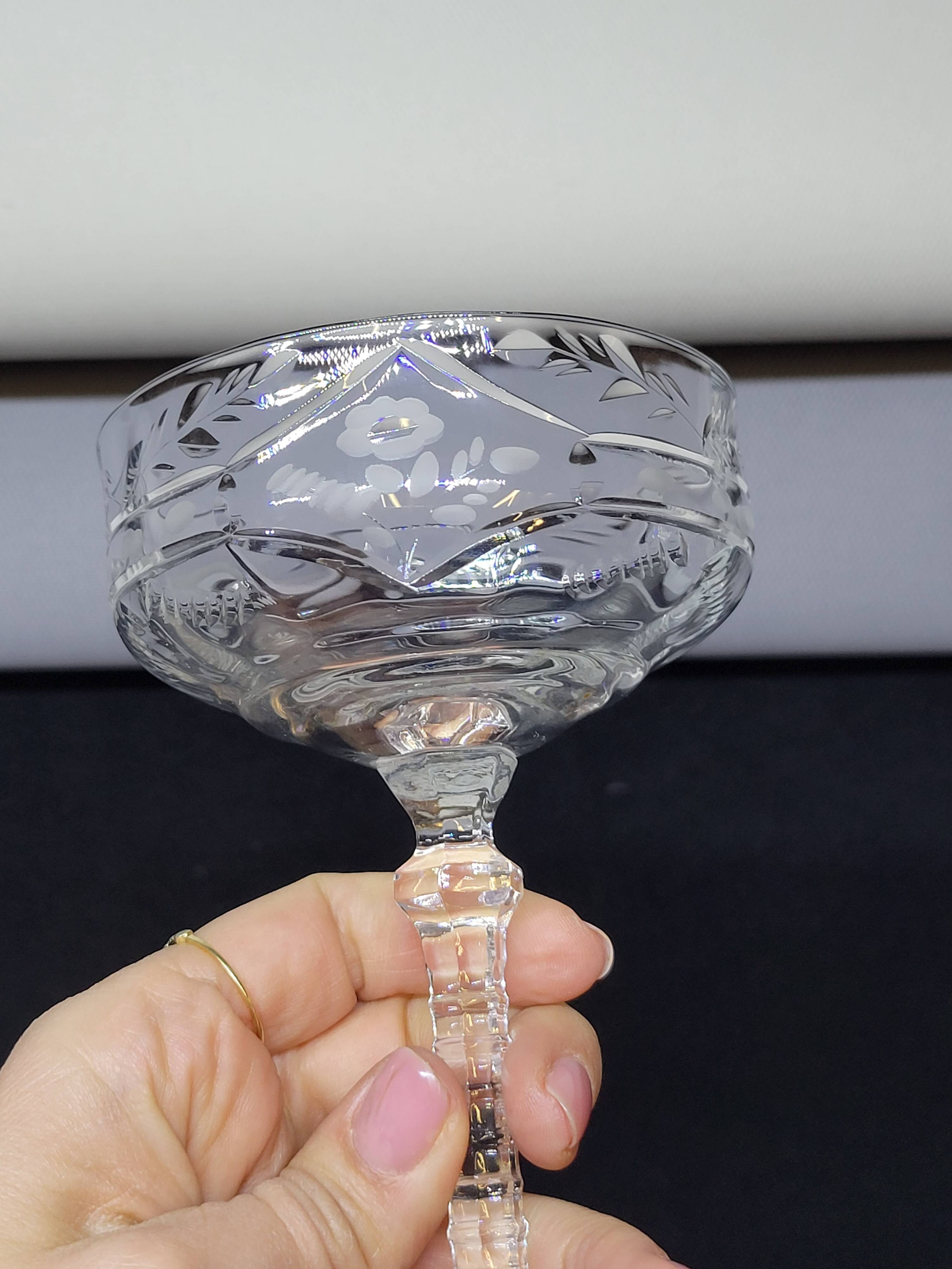 4 Libbey Rock Sharpe Crystal Champagne Coupes