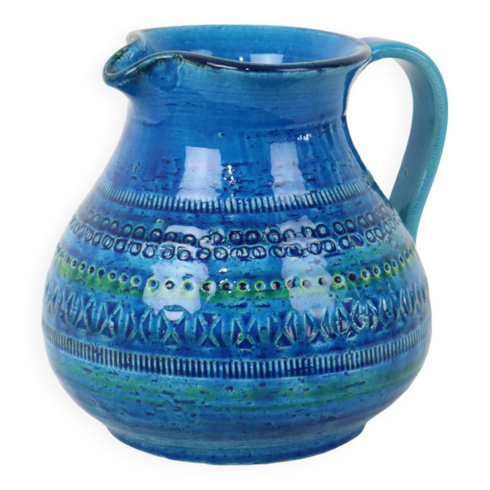Vase Bitossi Aldo Londi, cruche à oreilles, faïence bleue de Rimini, Italie, années 60