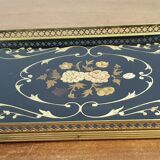 Old marquetry tray and gilded brass