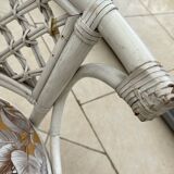 Vintage White Rattan/Bamboo Garden Furniture Set with 2 Chairs and a Stool