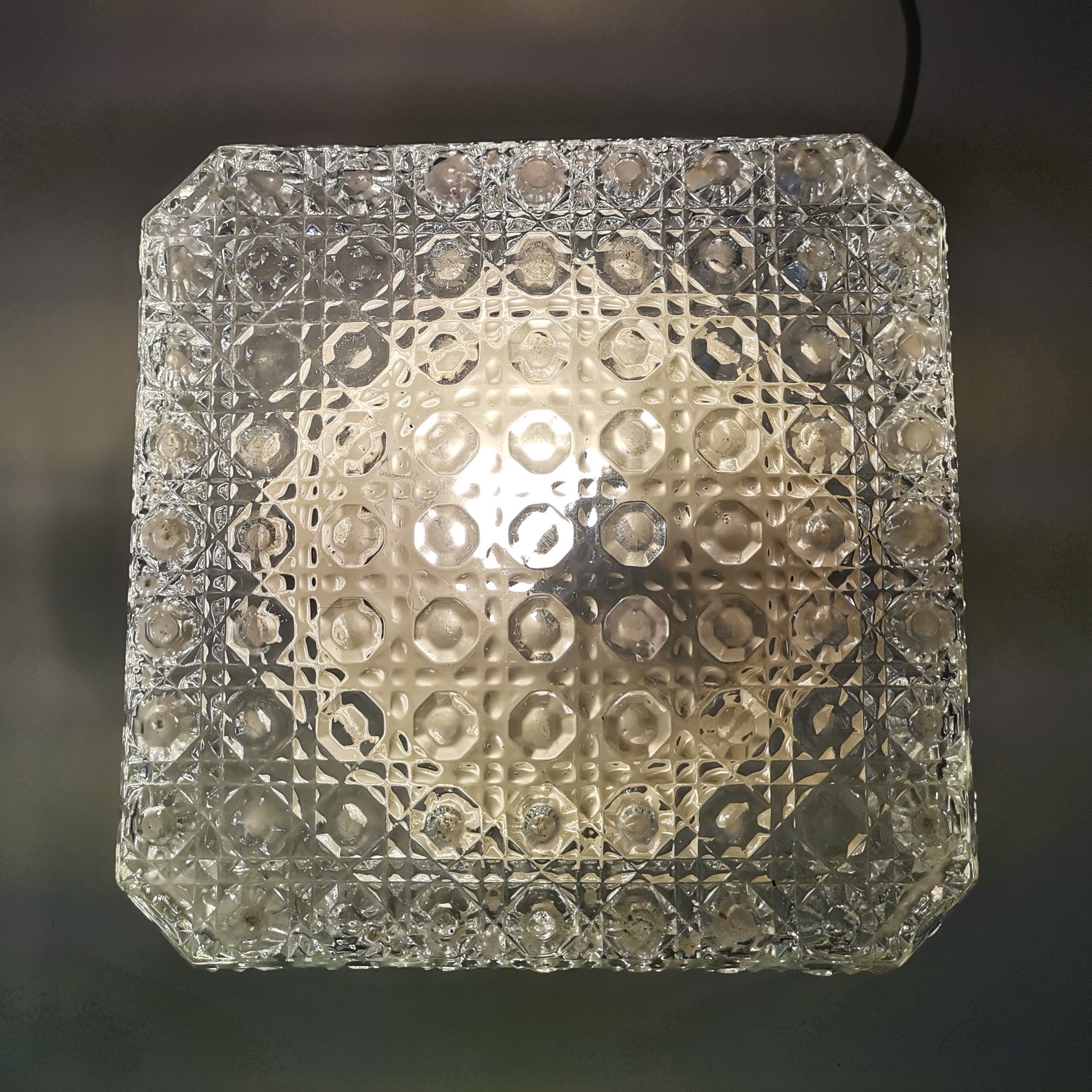 Square glass ceiling light with bubbles 1960's