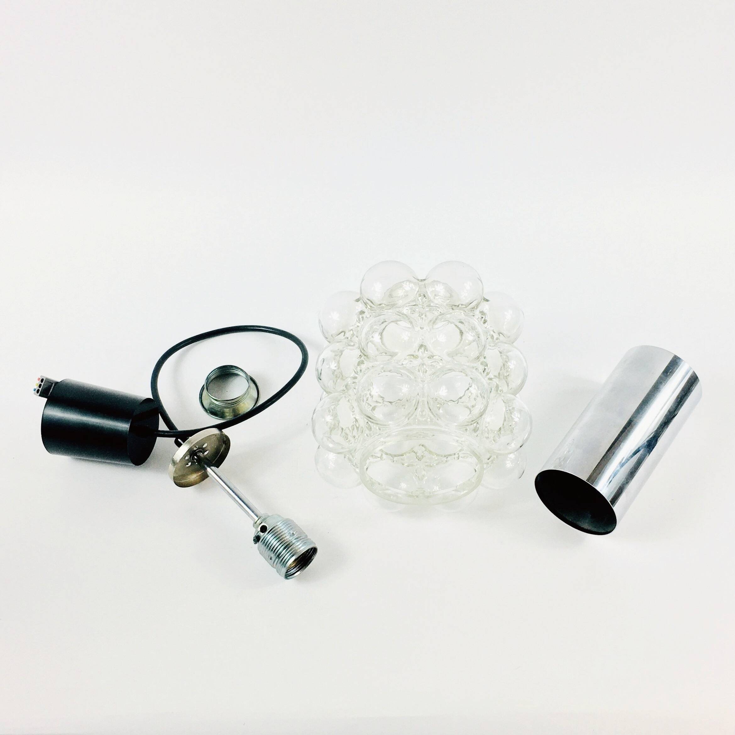 Mid Century Bubble Glass & Chrome Ceiling Light/Pendant by Helena Tynell for Limburg, Germany, 1960s