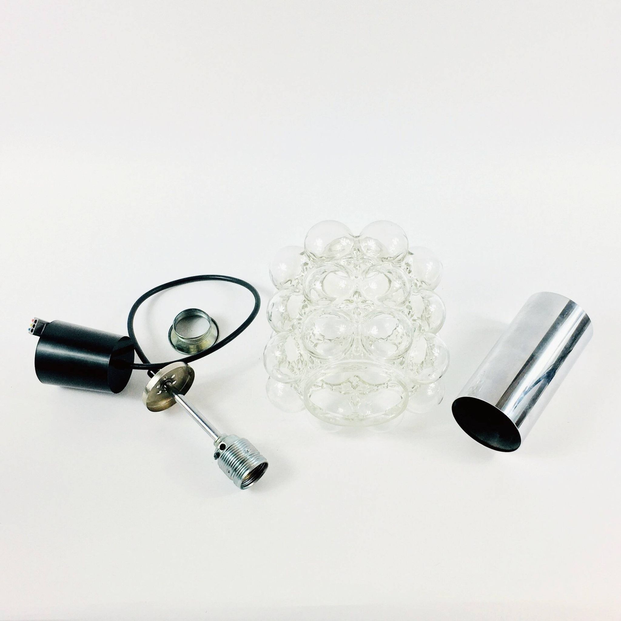 Mid Century Bubble Glass & Chrome Ceiling Light/Pendant by Helena Tynell for Limburg, Germany, 1960s