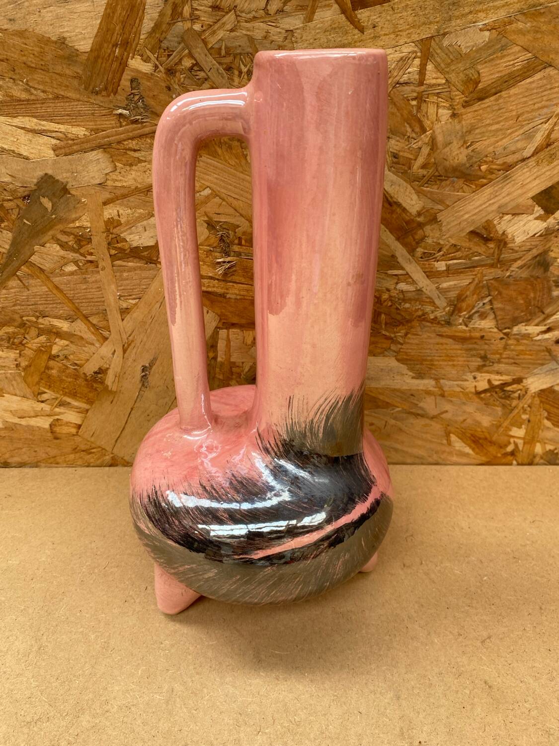 Antique Pink Ceramic Vase Glazed Black Decor Vintage