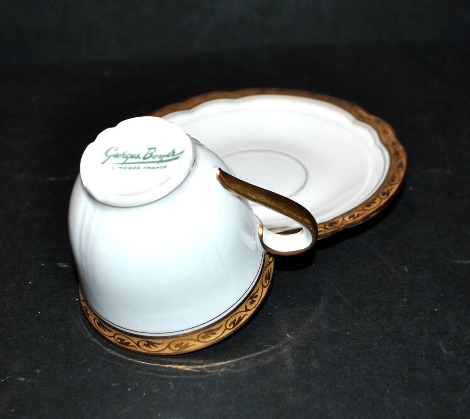 Boyer limoges porcelain coffee cup with golden frieze decor