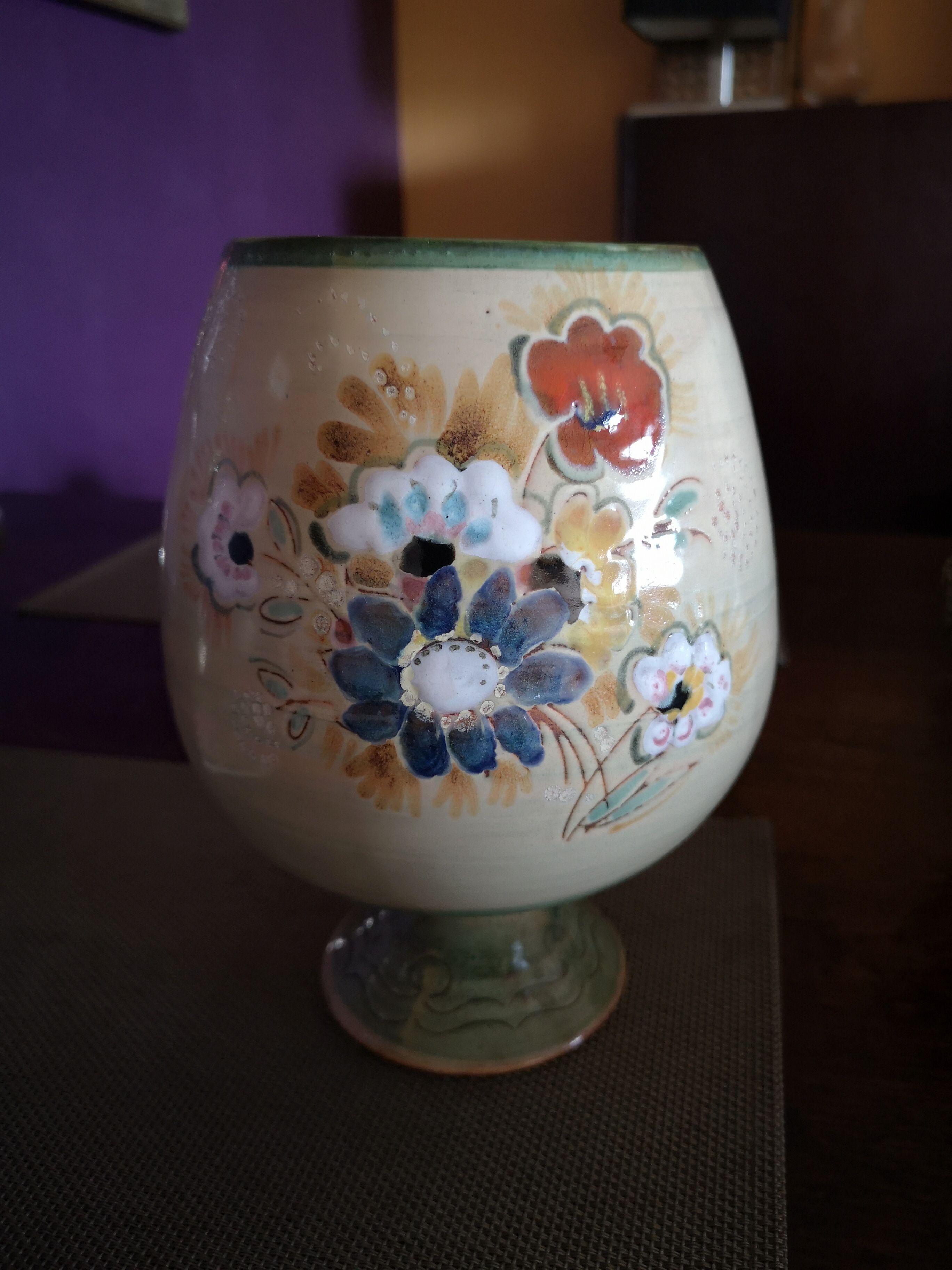 Vase boule sur pied en céramique - Vallauris