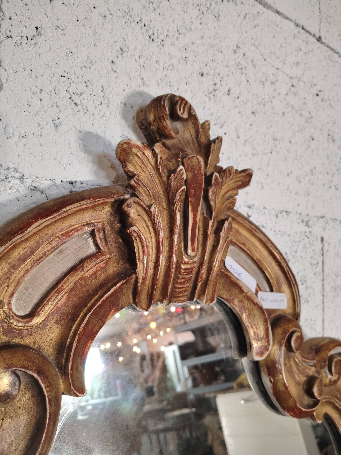 Rococo Style Mirror in Gilded Wood with Sculpted Pediment