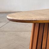 Oval travertine coffee table with ashwood slatted base – italy by forme
