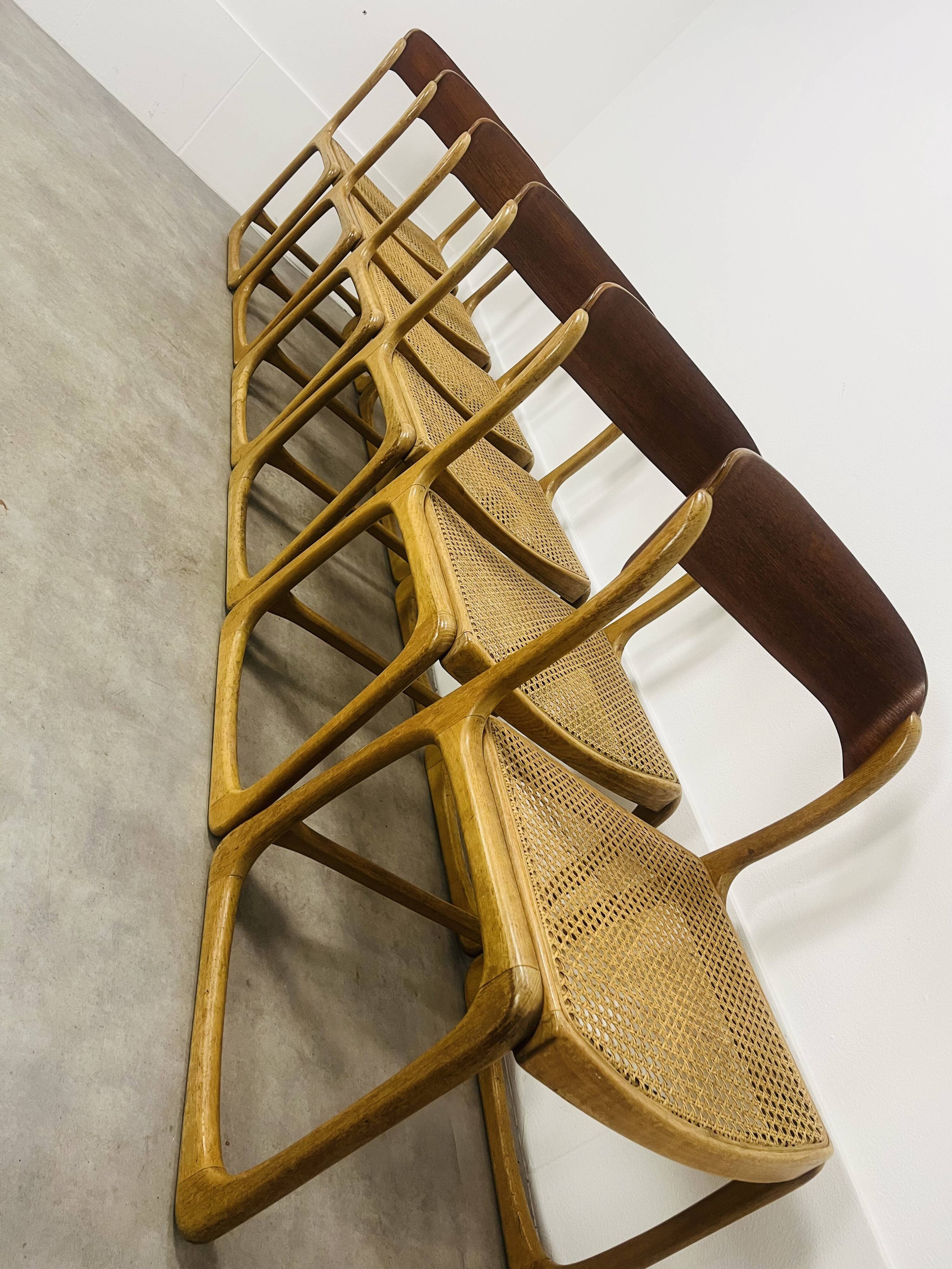 6 Baumann Bémol sled chairs in cane