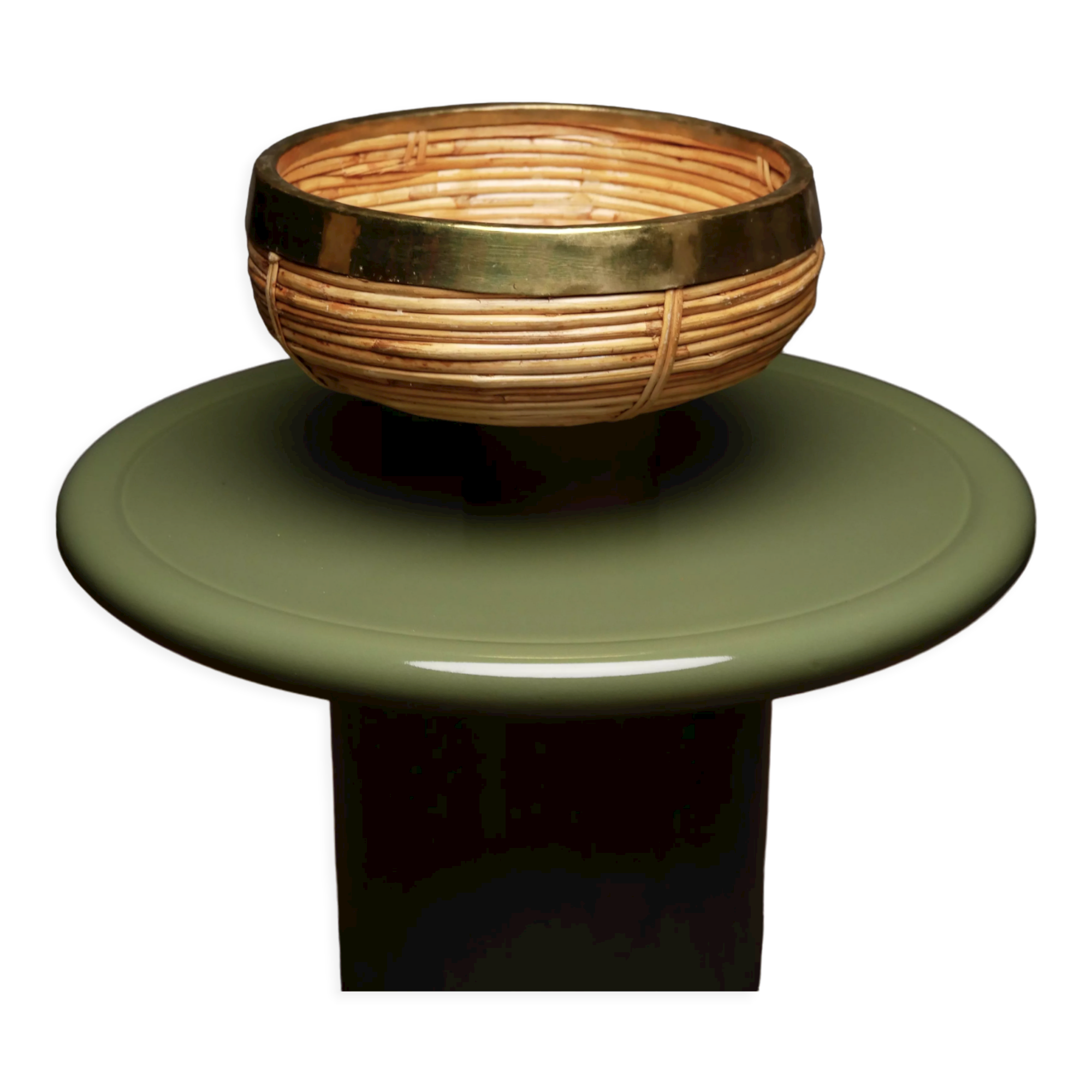 Rattan and brass fruit basket