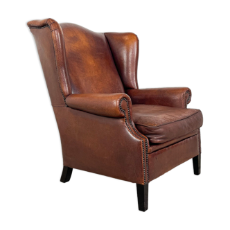 Vintage sheep leather wingback armchair, Druten