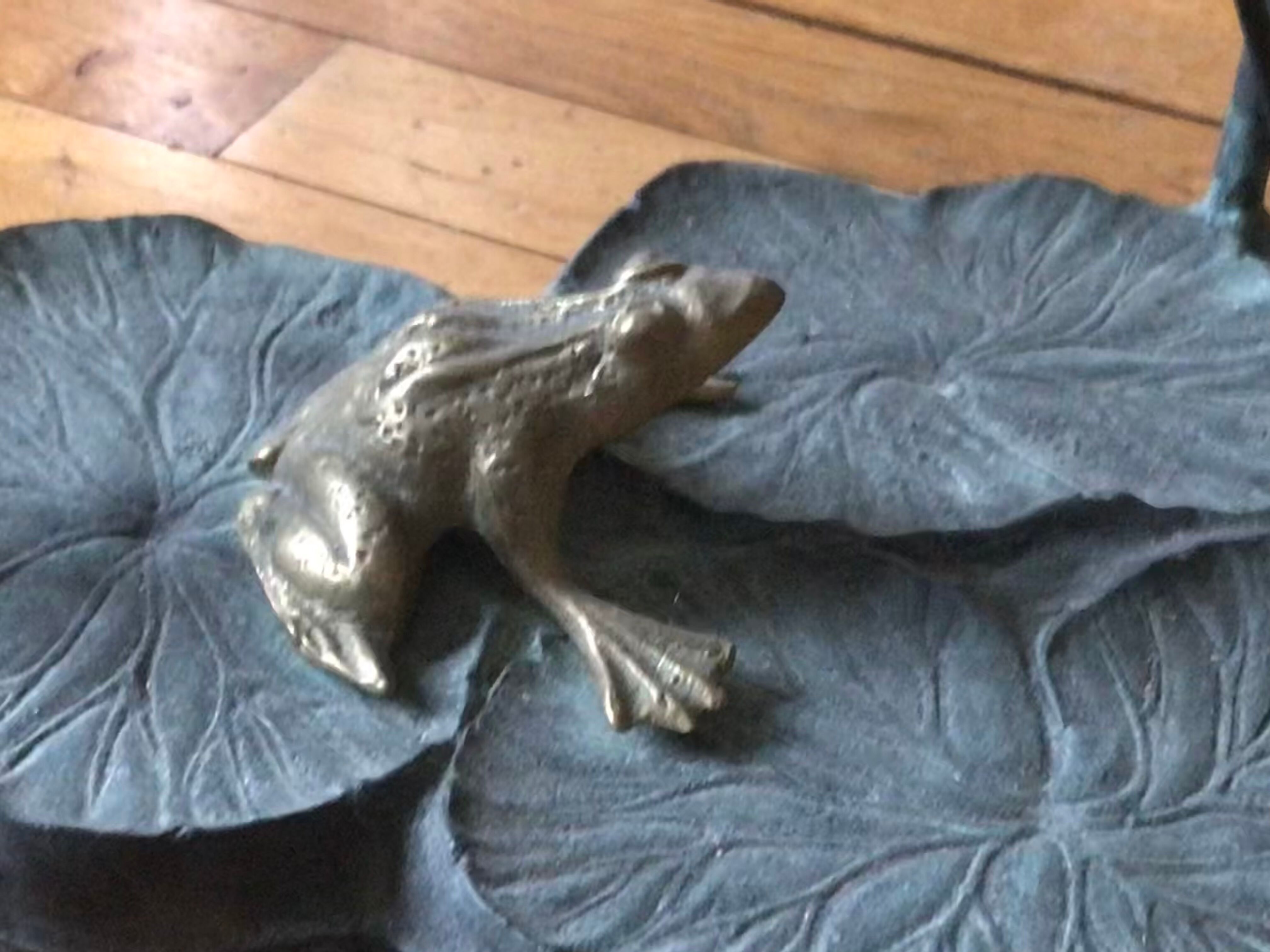 Glass and forged metal coffee table, frog and neuphar décor