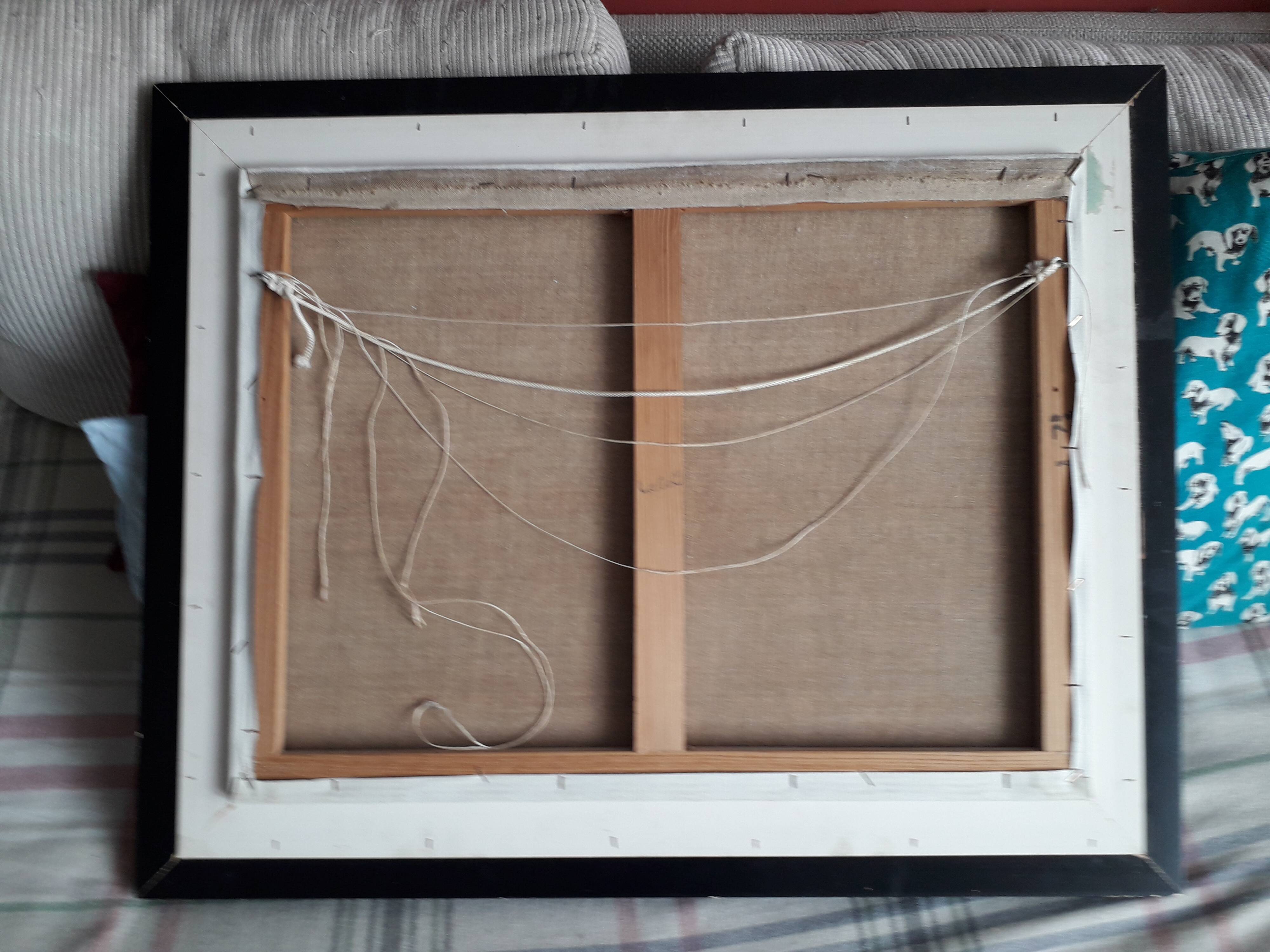 Antique oil painting depicting a seaside scene